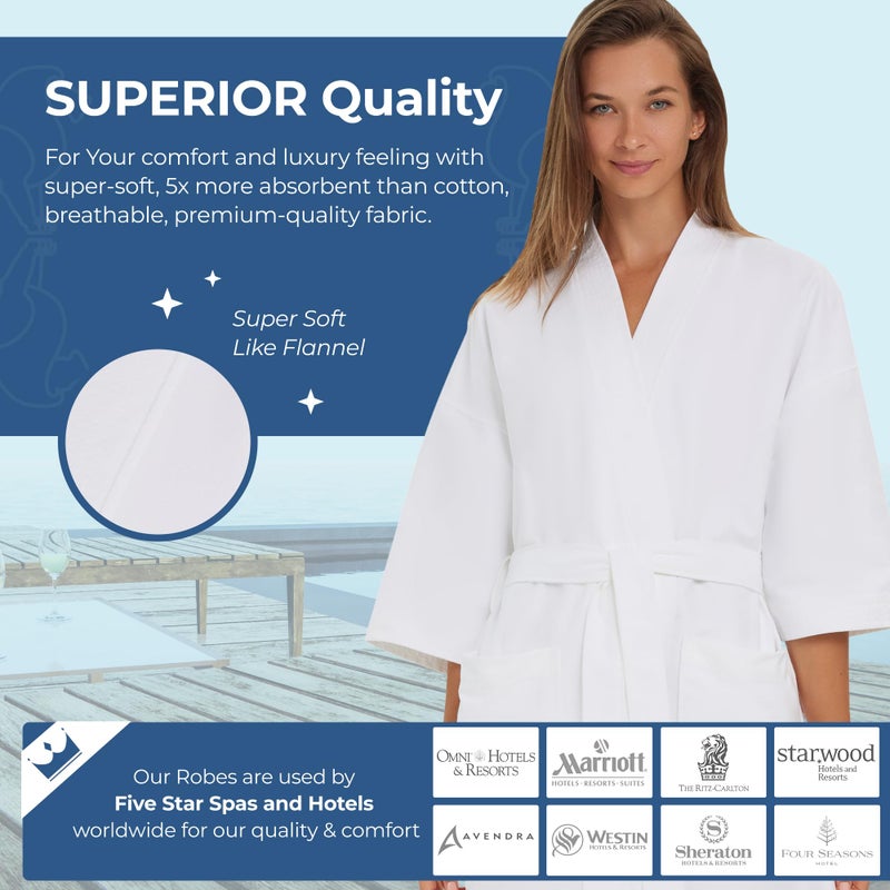 MONARCH Chamois Microfiber Spa Kimono Robe for Men or Women â€“ Soft Lightweight Fabric with Classic Kimono Design, Generously Sized Hotel & Spa Robe with Pockets â€“ Machine Washable (White, Large) - Image 3